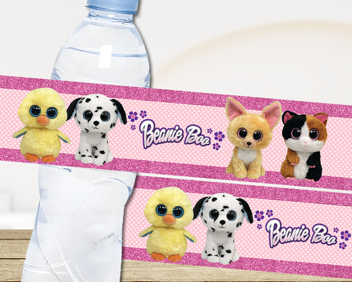 Beanie Boo Water Bottle Labels – Instant Download Party Decor for DIY Birthdays