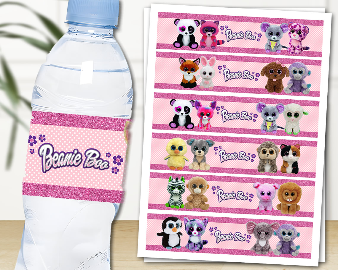 Beanie Boo Water Bottle Labels – Instant Download Party Decor for DIY Birthdays
