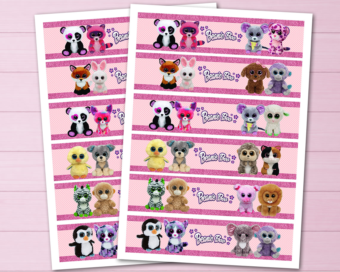 Beanie Boo Water Bottle Labels – Instant Download Party Decor for DIY Birthdays