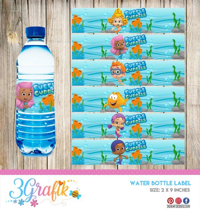 Bubble Guppies – Water Bottle Label – Printable - 3Grafik