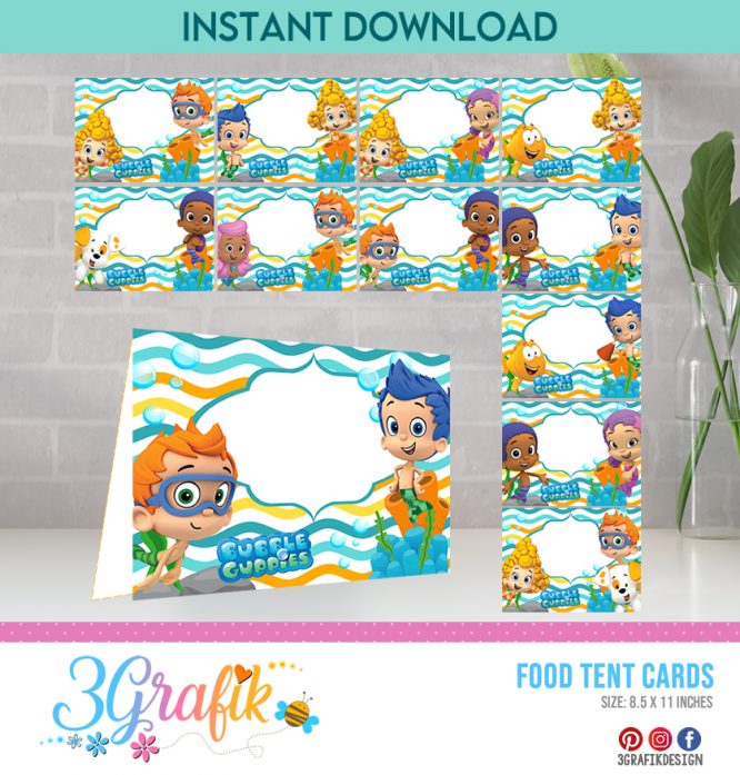 Bubble Guppies Food Tent Cards Printable