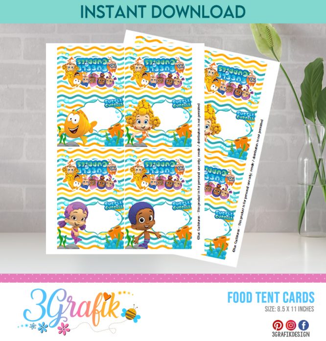 Bubble Guppies Food Tent Cards Printable