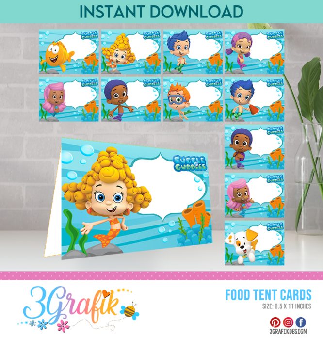 Bubble Guppies Food Tent Cards Printable