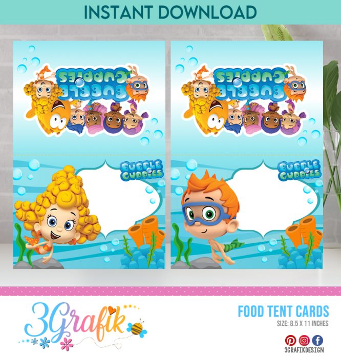 Bubble Guppies Food Tent Cards Printable