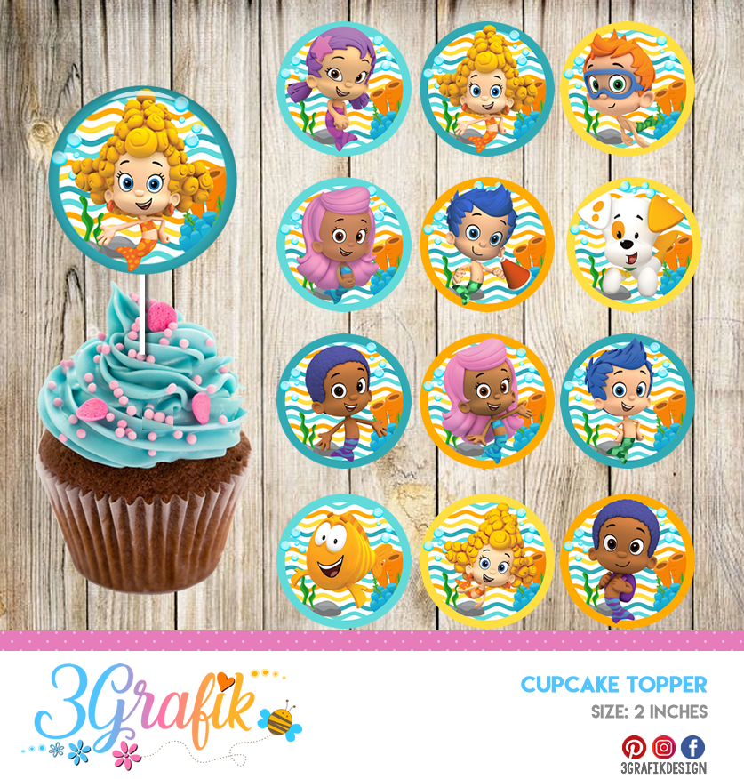 15 x 2" Bubble Guppies PRE CUT ICING Cupcake Topper Decorations
