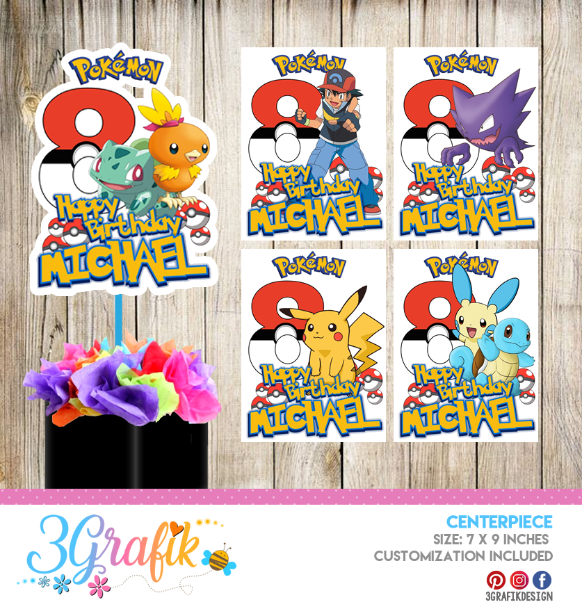 Pokemon Centerpiece Online Editable Template Party Supplies