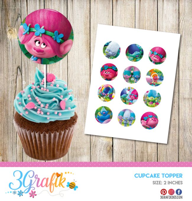 Trolls – Cupcake Topper – Printable - 3Grafik