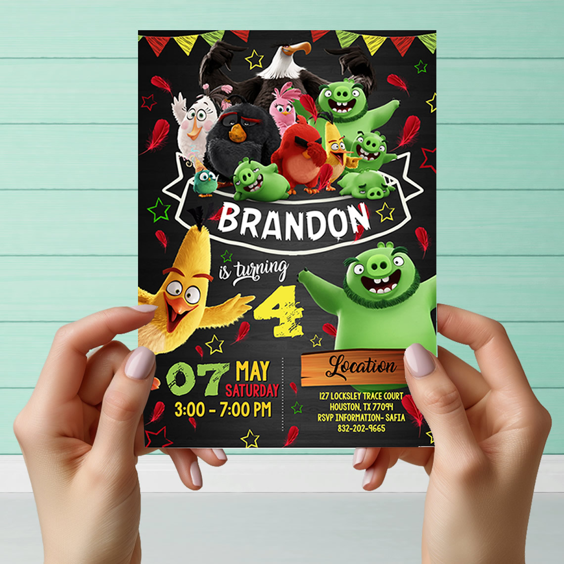 Editable Angry Birds Birthday Invitation