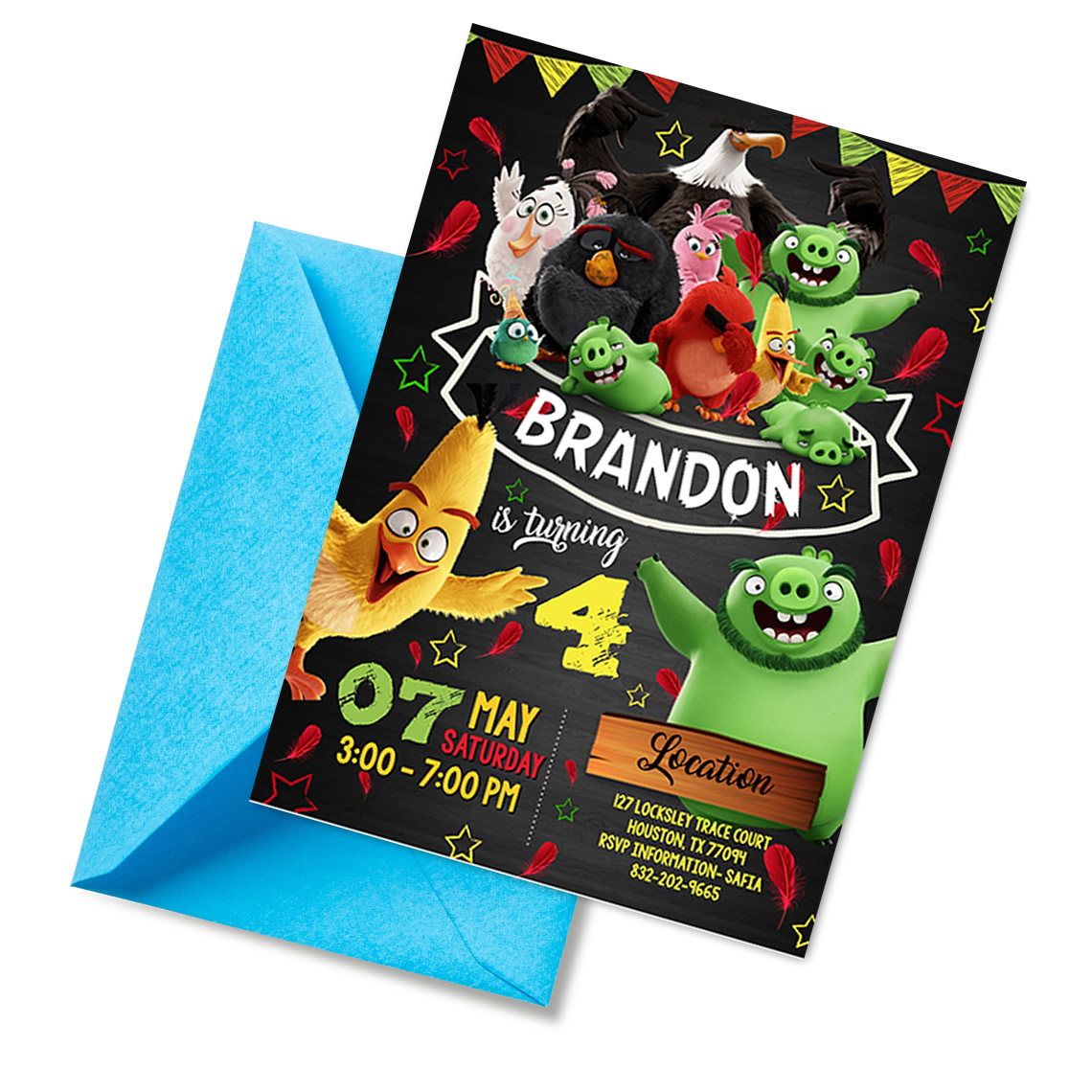 Editable Angry Birds Birthday Invitation