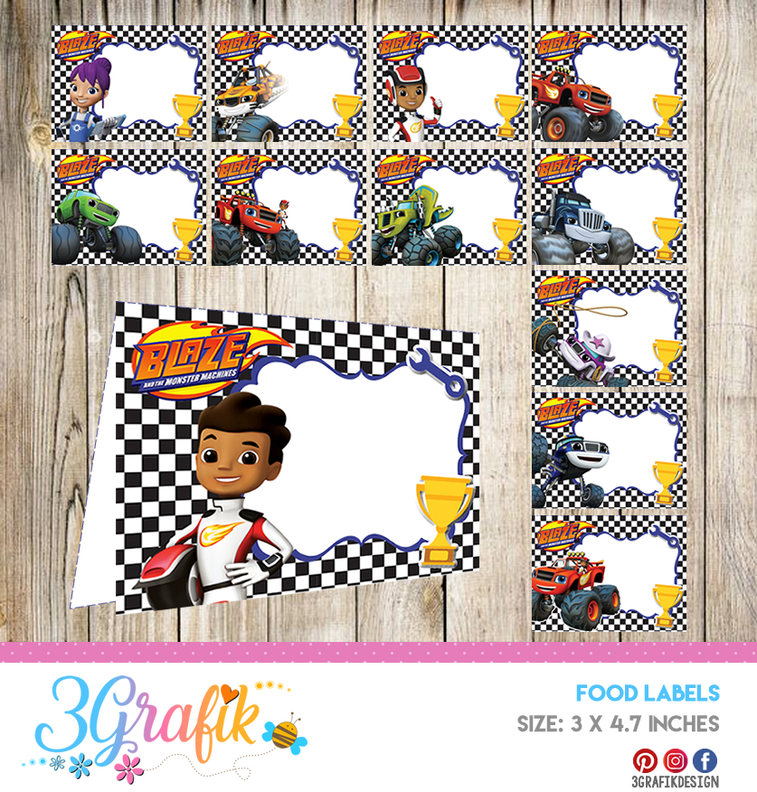 Blaze and the Monster Machines – Food Tent Cards – Printable - 3Grafik