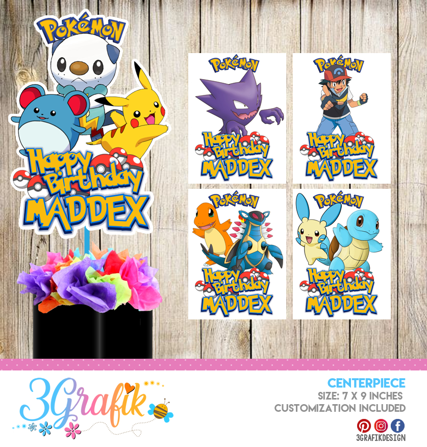 Pokemon Centerpiece Online Editable Template Party Supplies