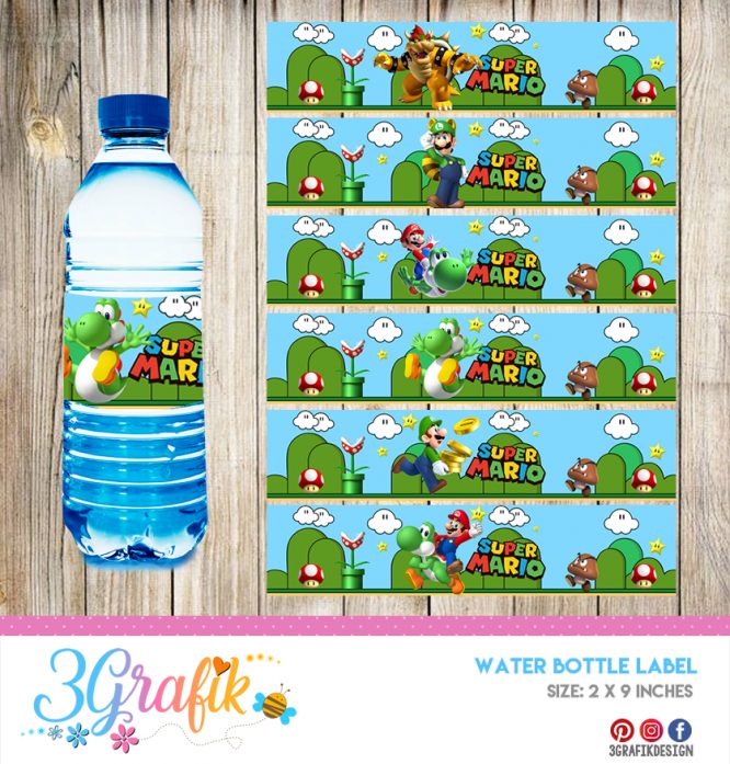 Super Mario Bros – Water Bottle Label – Printable