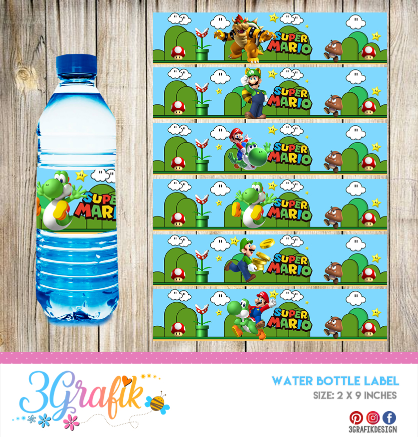 Super Mario Bros – Water Bottle Label – Printable - 3Grafik