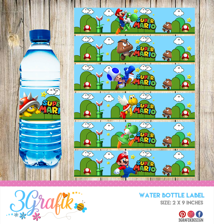 Super Mario Water Bottle Labels