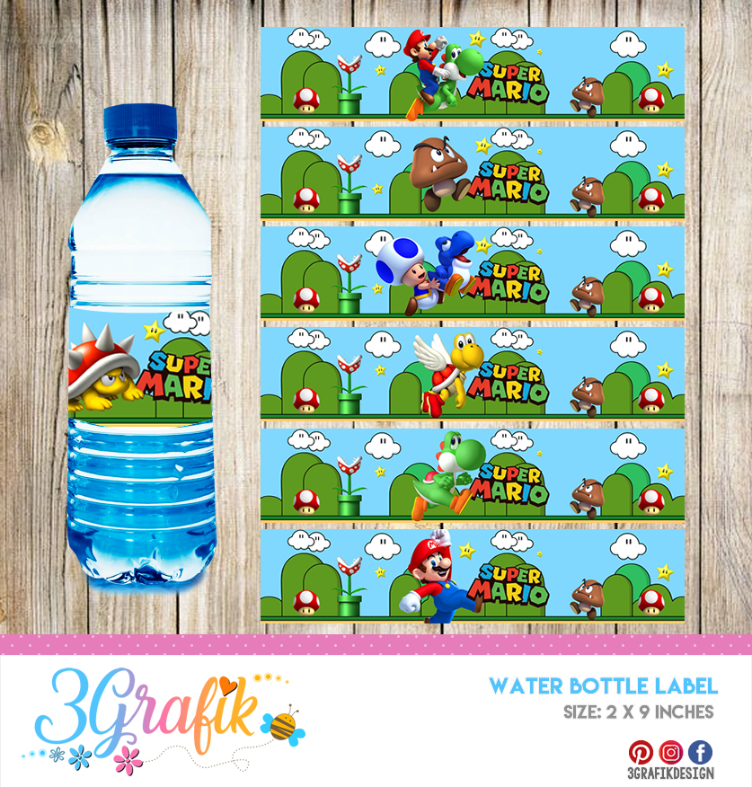 Super Mario Bros – Water Bottle Label – Printable - 3Grafik