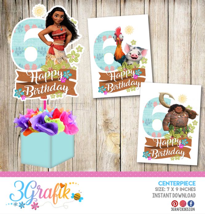 Moana 6th – Centerpiece – Printable