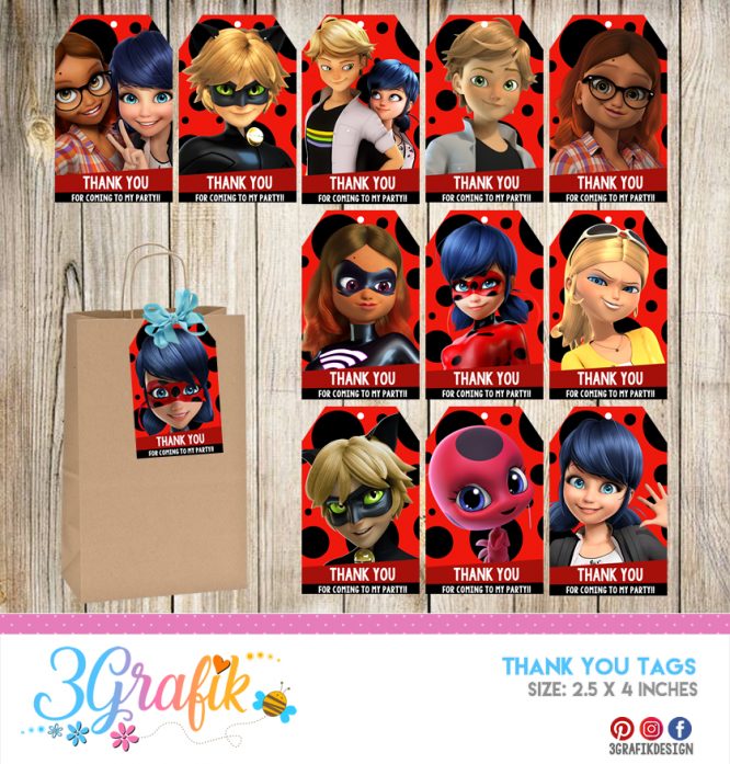 Miraculous ladybug – Thank You Tags – Printable