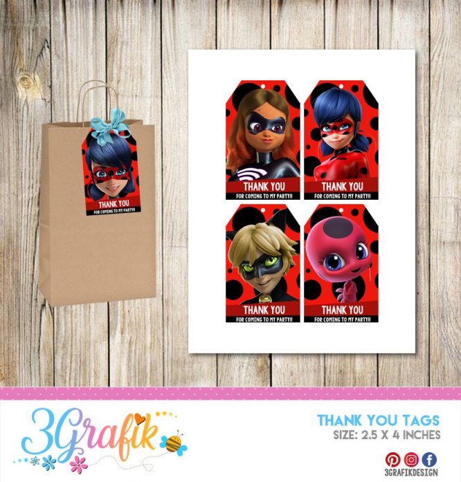 Miraculous ladybug – Thank You Tags – Printable