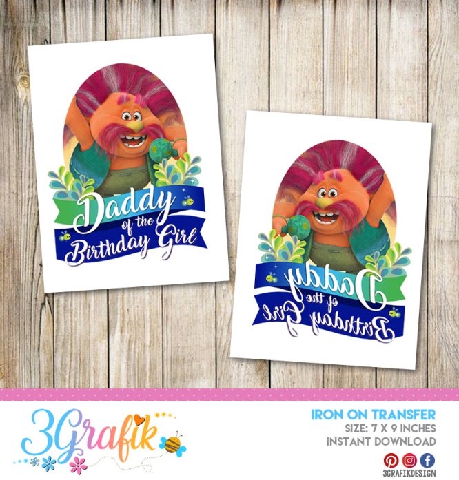 Trolls Daddy – Iron on Transfer – Printable