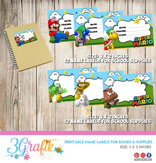 Super Mario Bros Name Labels for Books & Supplies Printable 3Grafik
