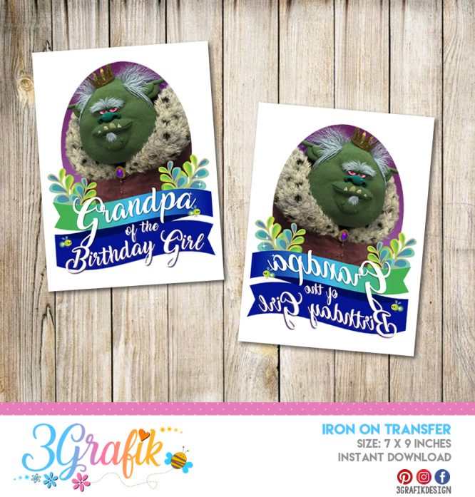 Trolls Grandpa – Iron on Transfer – Printable