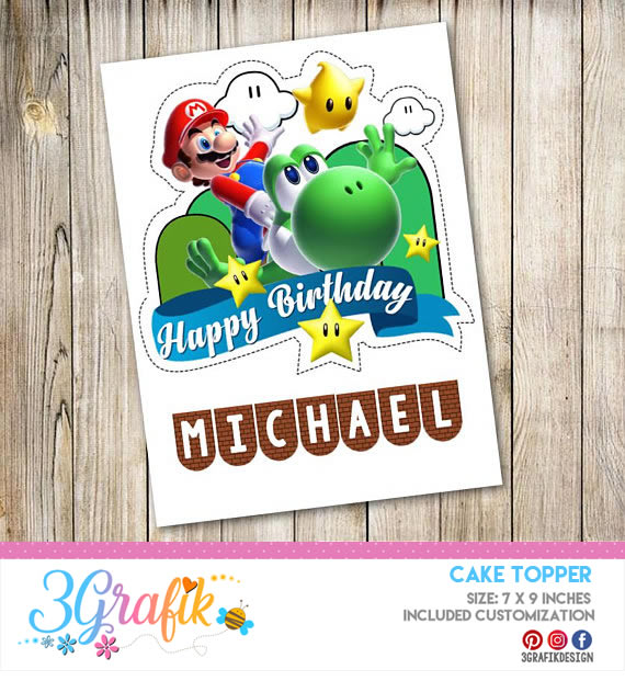 unos pocos mordaz reunirse Mario Bros Cake Topper Printable – 3Grafik | Printable products for yours  Party"s | Invitations, Centerpieces, Cupcakes & more