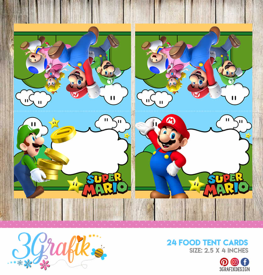 super mario bros food tent cards printables party supplies