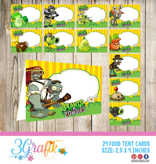 Plants Vs Zombie – Food Tent Cards – Printable