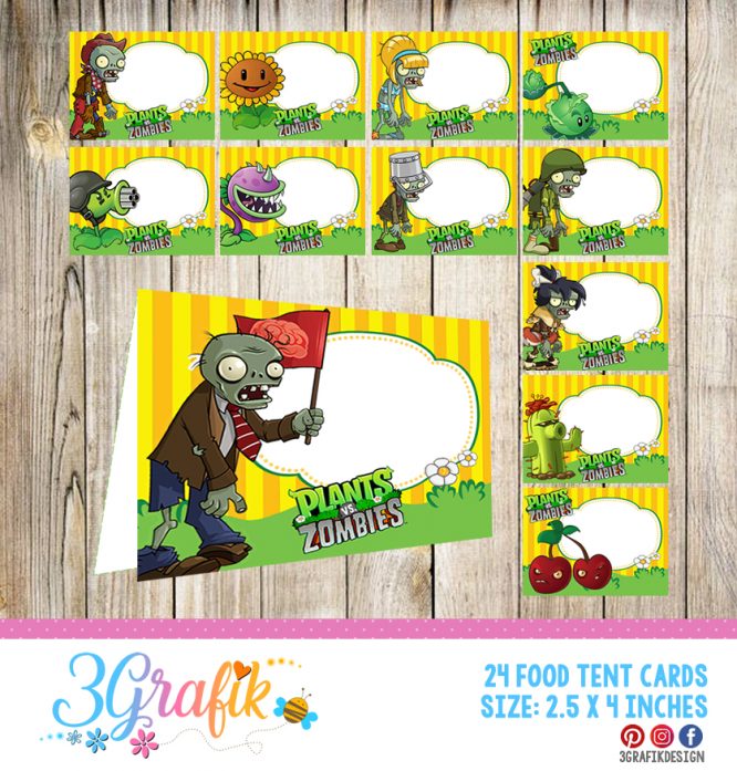Plants Vs Zombie – Food Tent Cards – Printable