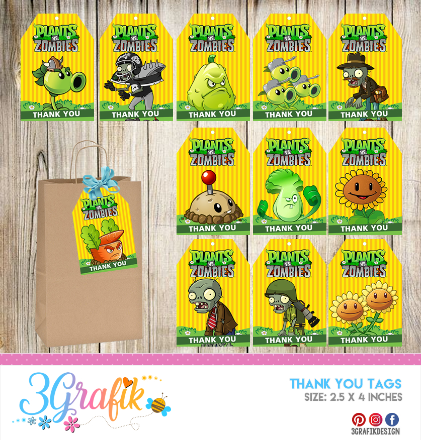 30 NAME Plate Labels PLANTS VS ZOMBIES Theme by Customized Resources