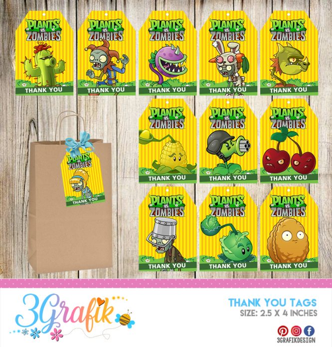 Plants Vs Zombie – Thank You Tags – Printable
