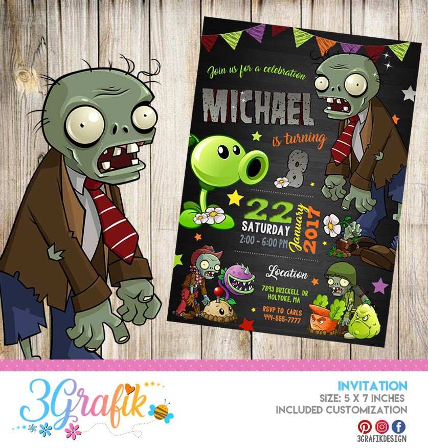 Plants Vs Zombies – Invitation – Printable - 3Grafik