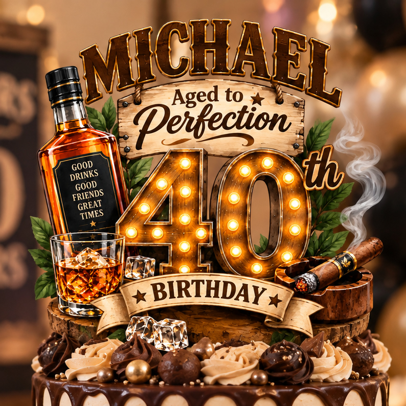 Personalized 40th Birthday Cake Topper – Custom Name Birthday Topper