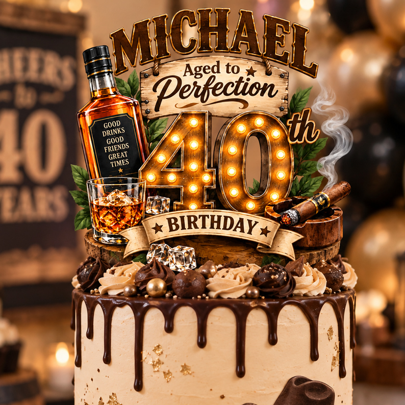 Personalized 40th Birthday Cake Topper – Custom Name Birthday Topper
