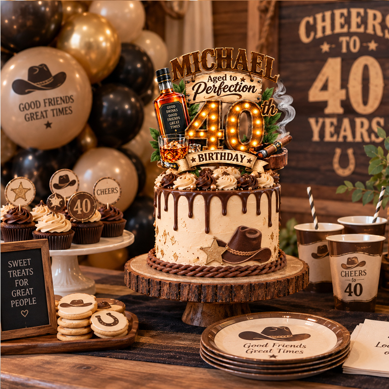 Personalized 40th Birthday Cake Topper – Custom Name Birthday Topper