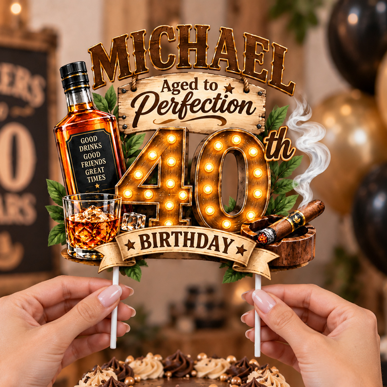 Personalized 40th Birthday Cake Topper – Custom Name Birthday Topper