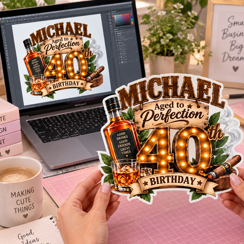 Personalized 40th Birthday Cake Topper – Custom Name Birthday Topper