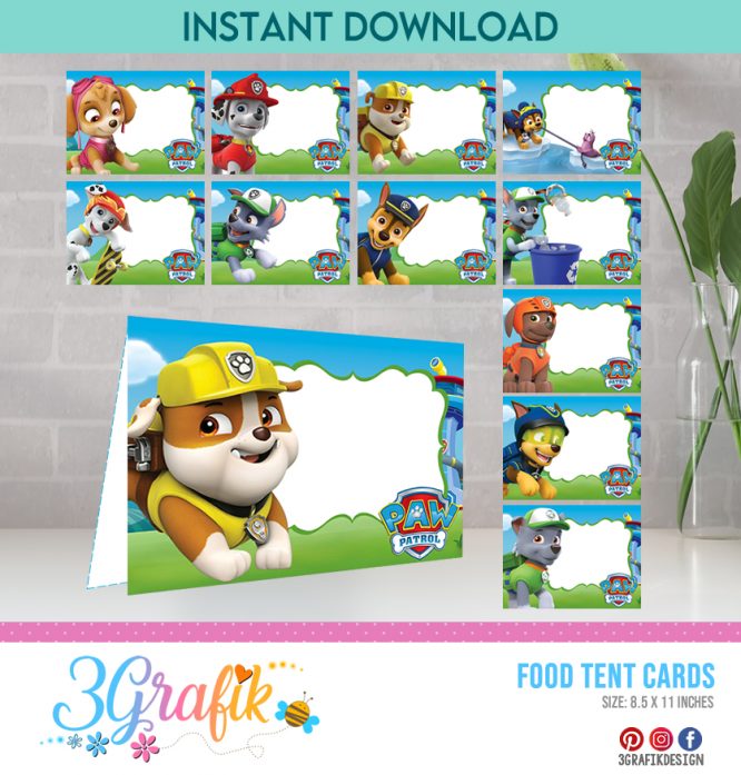 Paw Patrol Food Tent Cards Printable