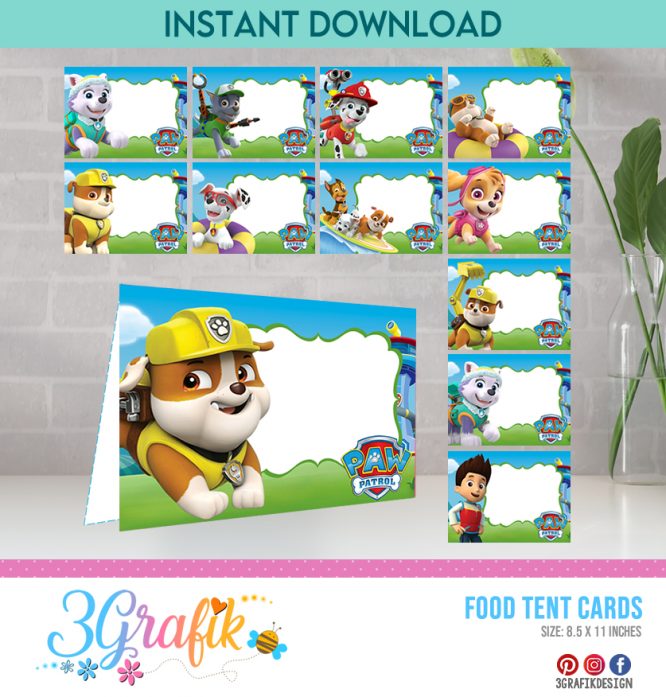 Paw Patrol Food Tent Cards Printable