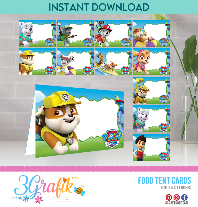 Paw Patrol – Food Tent Cards – Printable