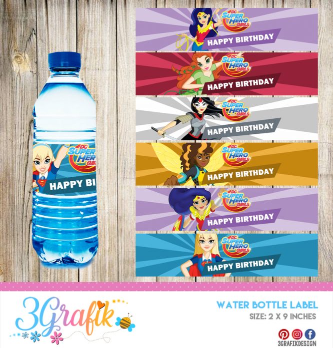 Super Hero Girls – Water Bottle Label – Printable