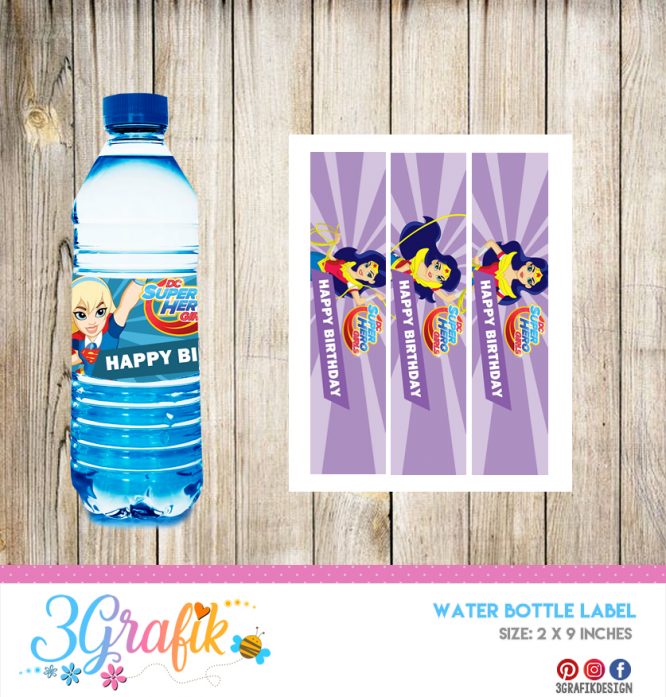 Super Hero Girls – Water Bottle Label – Printable