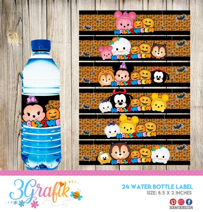 Tsum Tsum Halloween Water Bottle Label