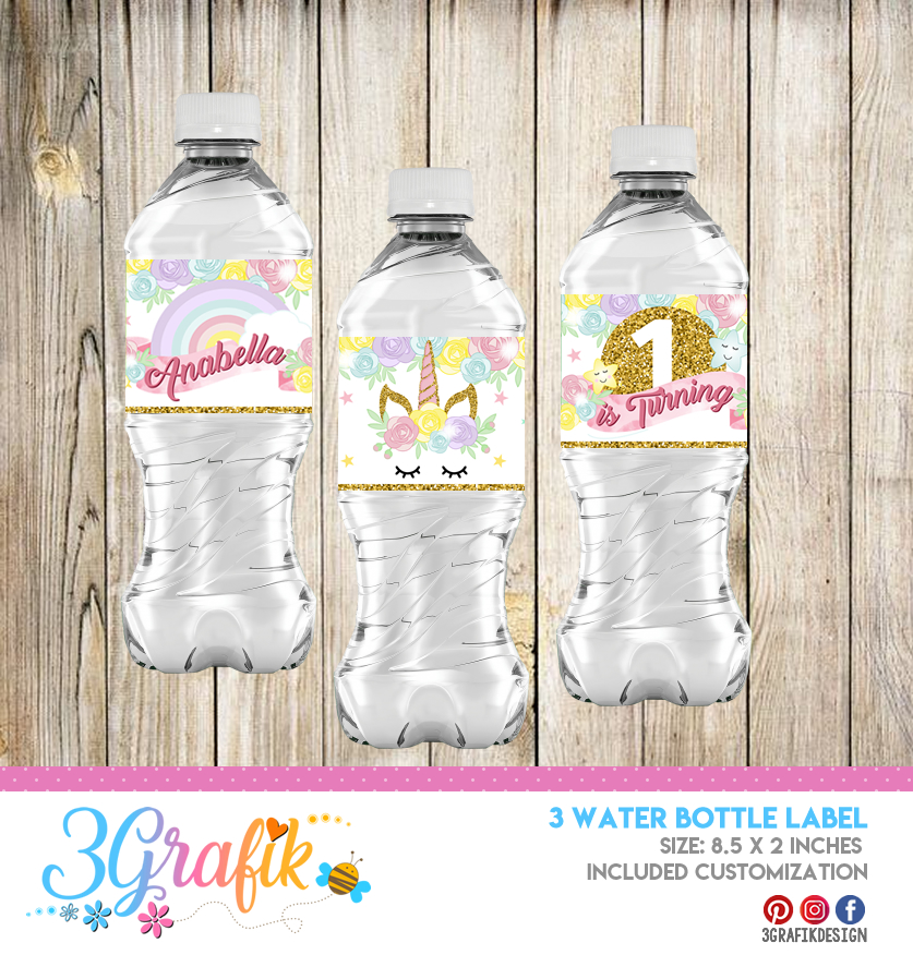 unicorn water bottle label printable 3grafik