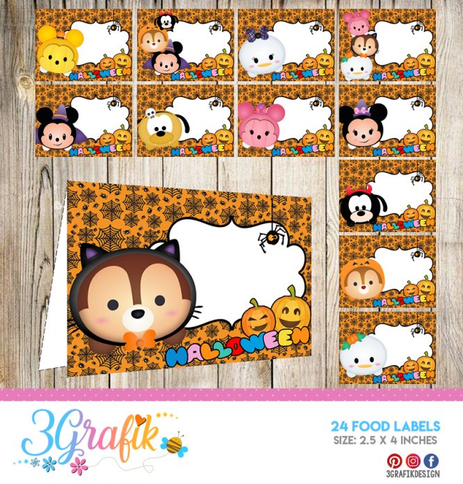 Tsum Tsum Halloween Food Tent Cards