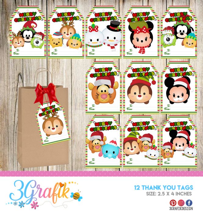 Tsum Tsum Merry Christmas – Thank You Tags – Printable