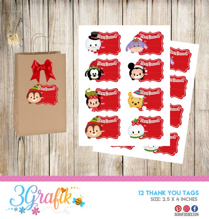 Tsum Tsum Merry Christmas – Thank You Tags – Printable