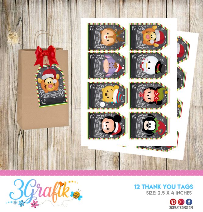 Tsum Tsum Merry Christmas – Thank You Tags – Printable