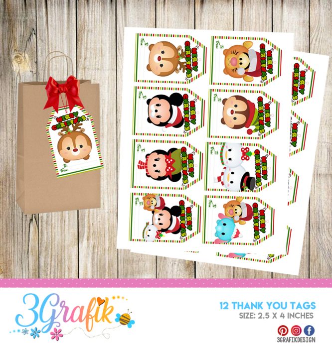 Tsum Tsum Merry Christmas – Thank You Tags – Printable