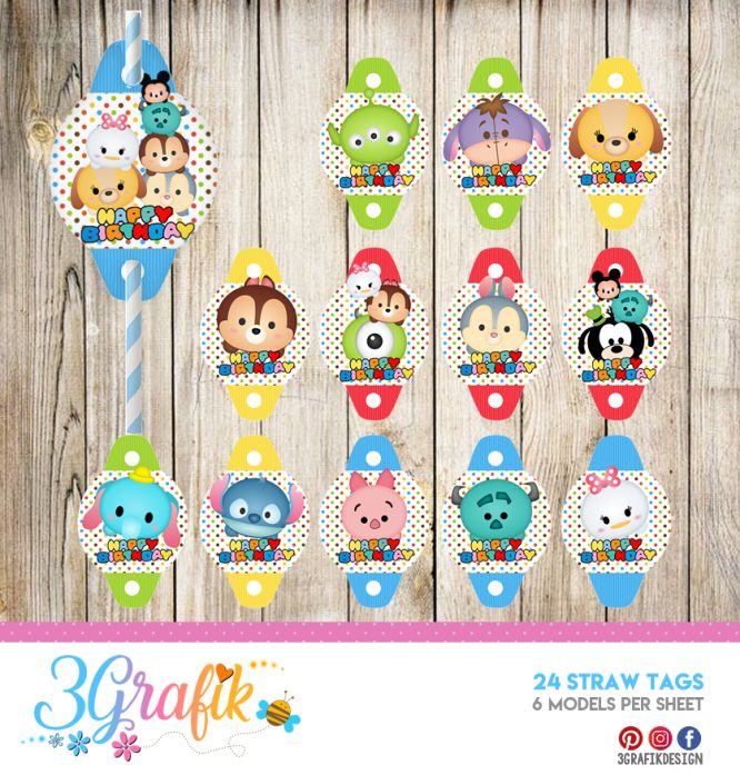 Tsum Tsum – Straw Tags – Printable